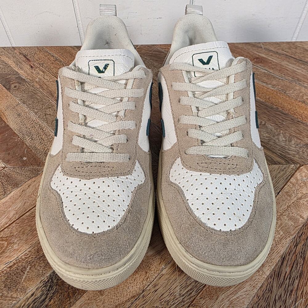 Veja Kids Sneakers in White, Tan & Dark Green - Picture 3 of 10